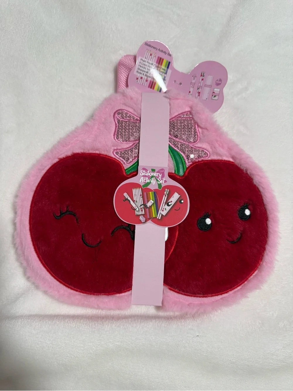 Cherry Plush Stationery Activity Set - Pink & Red